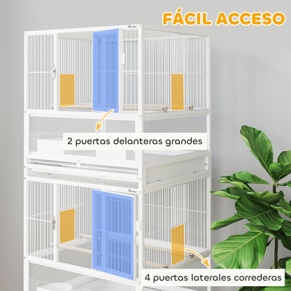 Bird Cage Large 2-Level with Wheels Acrylic Panels Feeders Perches Shelf Removable Trays Birdhouse for Parrots Canaries 48x46x134.5 cm White