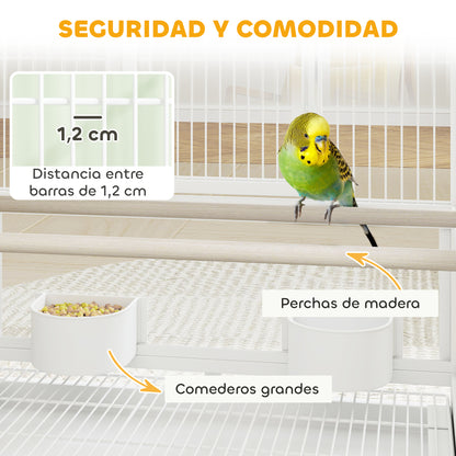 Bird Cage Large 2-Level with Wheels Acrylic Panels Feeders Perches Shelf Removable Trays Birdhouse for Parrots Canaries 48x46x134.5 cm White