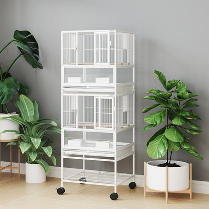 Bird Cage Large 2-Level with Wheels Acrylic Panels Feeders Perches Shelf Removable Trays Birdhouse for Parrots Canaries 48x46x134.5 cm White