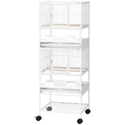 Bird Cage Large 2-Level with Wheels Acrylic Panels Feeders Perches Shelf Removable Trays Birdhouse for Parrots Canaries 48x46x134.5 cm White