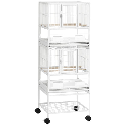 Bird Cage Large 2-Level with Wheels Acrylic Panels Feeders Perches Shelf Removable Trays Birdhouse for Parrots Canaries 48x46x134.5 cm White