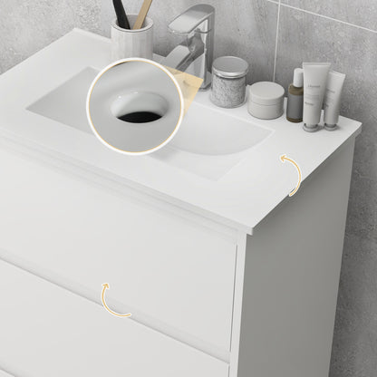 Bathroom Vanity Unit with Sink Under Sink Cabinet Synthetic Ceramic Hand Washbasin with 2 Drawers 61x37x88 cm Bright White
