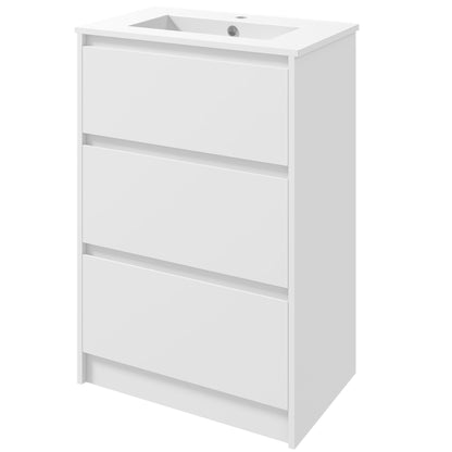 Bathroom Vanity Unit with Sink Under Sink Cabinet Synthetic Ceramic Hand Washbasin with 2 Drawers 61x37x88 cm Bright White