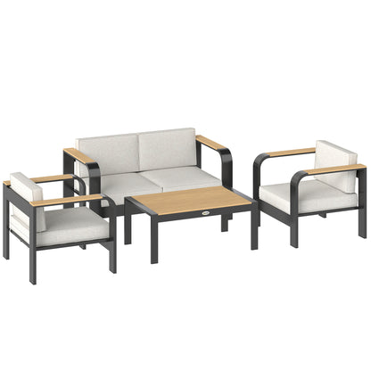 4-Piece Aluminum Garden Lounge Set for 4 — Water-Resistant, Extra-Deep Seating with 2-Seat Sofa, 2 Chairs & Coffee Table, Beige
