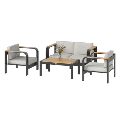 4-Piece Aluminum Garden Lounge Set for 4 — Water-Resistant, Extra-Deep Seating with 2-Seat Sofa, 2 Chairs & Coffee Table, Beige