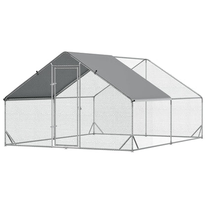 Chicken Coop Outdoor Run Enclosure, Steel, 300 x 400 x 200 cm Chicken Cage with Cover, Door, Chicken Run for 8-12 Chickens, Small Animals, Silver