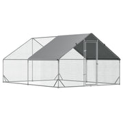 Chicken Coop Outdoor Run Enclosure, Steel, 300 x 400 x 200 cm Chicken Cage with Cover, Door, Chicken Run for 8-12 Chickens, Small Animals, Silver