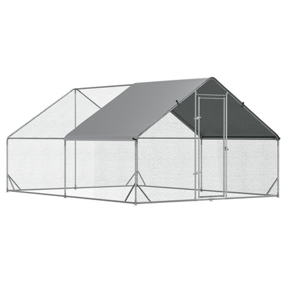 Chicken Coop Outdoor Run Enclosure, Steel, 300 x 400 x 200 cm Chicken Cage with Cover, Door, Chicken Run for 8-12 Chickens, Small Animals, Silver