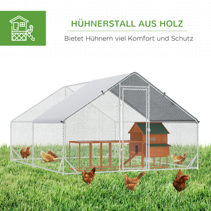Chicken Coop Outdoor Run Enclosure, Steel, 300 x 400 x 200 cm Chicken Cage with Cover, Door, Chicken Run for 8-12 Chickens, Small Animals, Silver