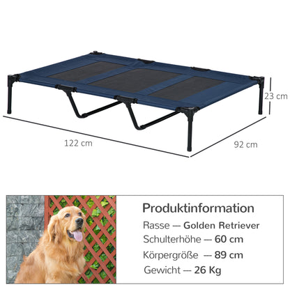 Dog Bed Outdoor Dog Cot Cat Bed Pet Bed Sleeping Place Metal Oxford Fabric Dark Blue 122 x 92 x 23 cm