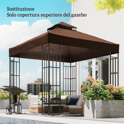10 x 10 ft 2-Tier Replacement Gazebo Canopy – Oxford Fabric 370 g/m² (≈11 oz/yd²), UPF30+, Drainage Vents, Coffee