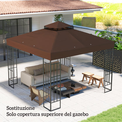 10 x 10 ft 2-Tier Replacement Gazebo Canopy – Oxford Fabric 370 g/m² (≈11 oz/yd²), UPF30+, Drainage Vents, Coffee