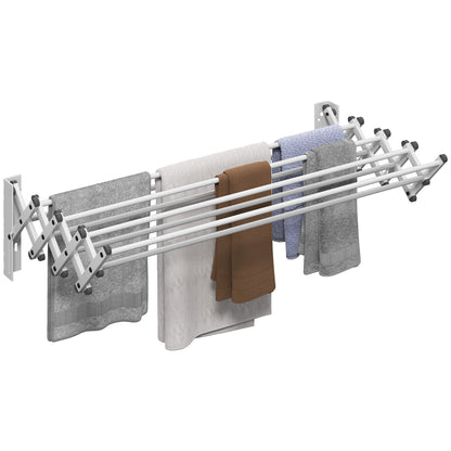 Laundry Stand Wall Extendable Clothes Dryer Wall Mount with 8 Aluminum Rods, Space-Saving Drying Rack for Indoor and Outdoor 86 x 61 x 22 cm, Silver