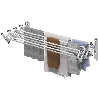 Laundry Stand Wall Extendable Clothes Dryer Wall Mount with 8 Aluminum Rods, Space-Saving Drying Rack for Indoor and Outdoor 86 x 61 x 22 cm, Silver