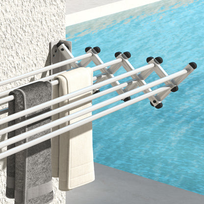 Laundry Stand Wall Extendable Clothes Dryer Wall Mount with 8 Aluminum Rods, Space-Saving Drying Rack for Indoor and Outdoor 86 x 61 x 22 cm, Silver