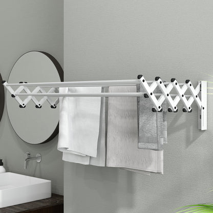 Laundry Stand Wall Extendable Clothes Dryer Wall Mount with 8 Aluminum Rods, Space-Saving Drying Rack for Indoor and Outdoor 86 x 61 x 22 cm, Silver