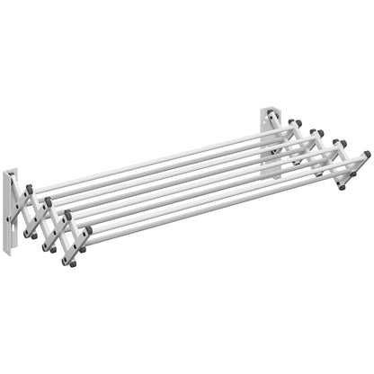 Laundry Stand Wall Extendable Clothes Dryer Wall Mount with 8 Aluminum Rods, Space-Saving Drying Rack for Indoor and Outdoor 86 x 61 x 22 cm, Silver