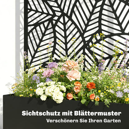 Metal Raised Planter with Trellis — Freestanding or Wall-Mount, Privacy Panel with Leaf Cutouts