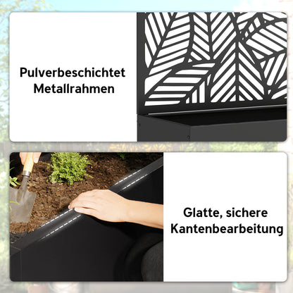 Metal Raised Planter with Trellis — Freestanding or Wall-Mount, Privacy Panel with Leaf Cutouts