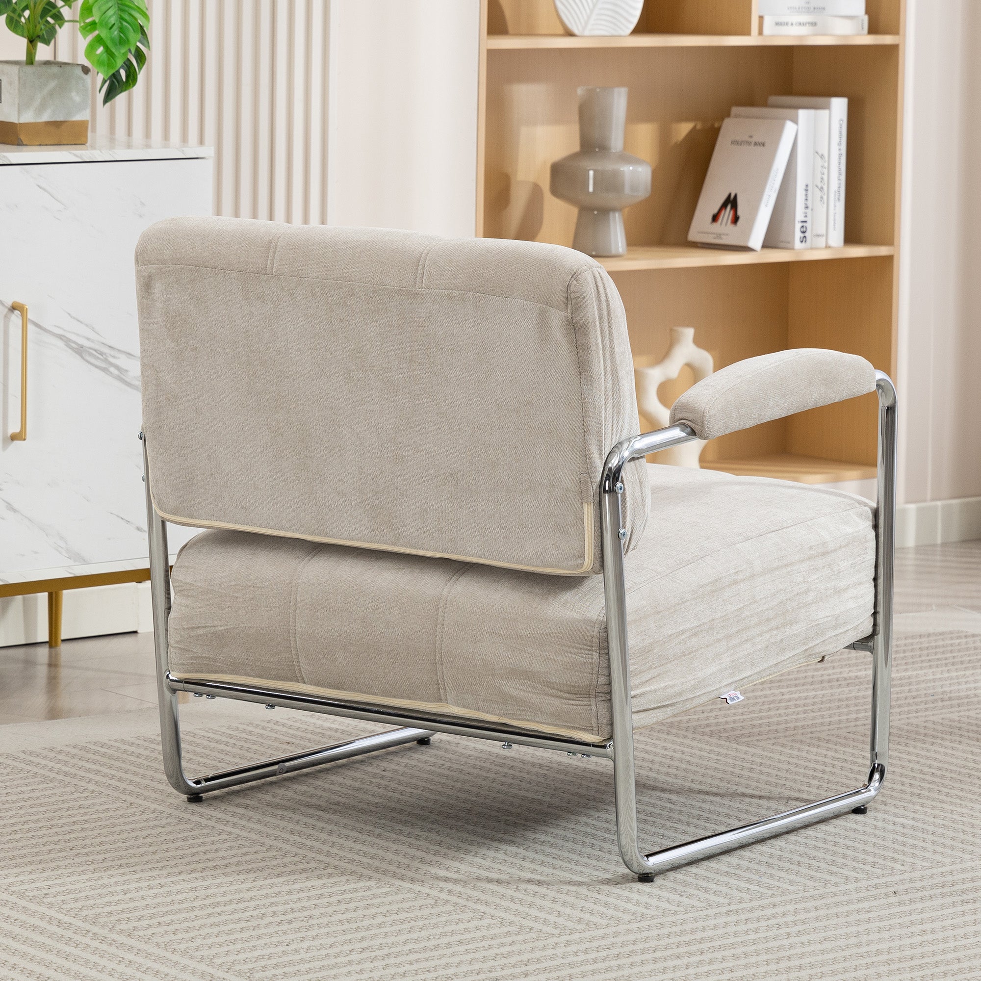Living Room Armchair with Thick Padding, Wide Seat, Double Stitching — Soft Chenille, Easy Assembly, Steel Frame — Beige
