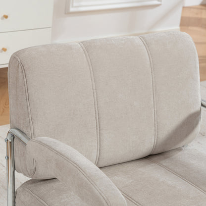 Living Room Armchair with Thick Padding, Wide Seat, Double Stitching — Soft Chenille, Easy Assembly, Steel Frame — Beige