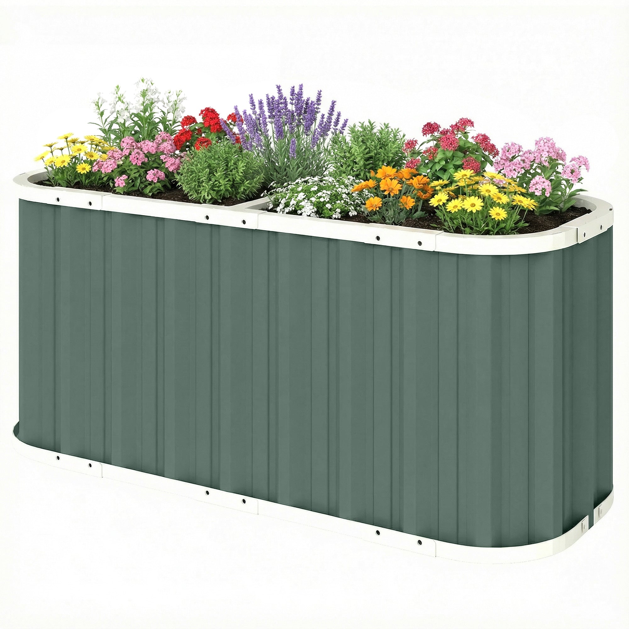 Galvanized Raised Metal Garden Bed, 136 x 53 x 61 cm (53.5" x 20.9" x 24") — Deep Planter with Protective Edges, Plant Labels & Gloves, Open-Bottom Herb Tray, Easy Assembly for Garden & Balcony