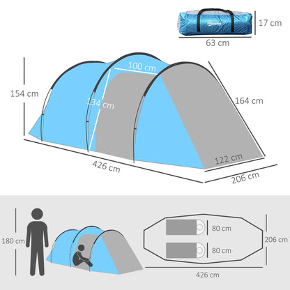 Camping Tent for 2-3 People Stable Waterproof Family Tent with Two Sleeping Cabins Vestibule with Standing Height, Dome Tent with 2000mm Water Column Tunnel Tent Camping Travel, Light Blue