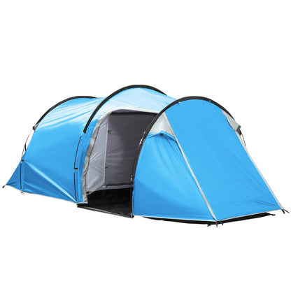 Camping Tent for 2-3 People Stable Waterproof Family Tent with Two Sleeping Cabins Vestibule with Standing Height, Dome Tent with 2000mm Water Column Tunnel Tent Camping Travel, Light Blue