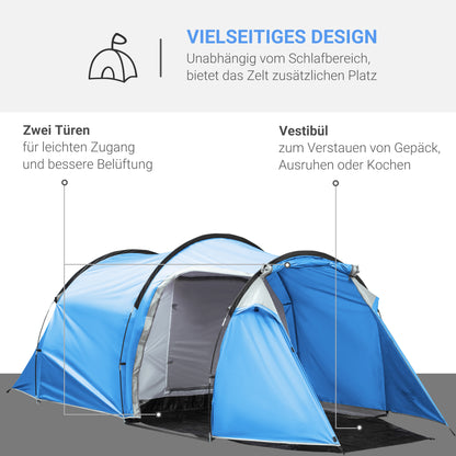 Camping Tent for 2-3 People Stable Waterproof Family Tent with Two Sleeping Cabins Vestibule with Standing Height, Dome Tent with 2000mm Water Column Tunnel Tent Camping Travel, Light Blue
