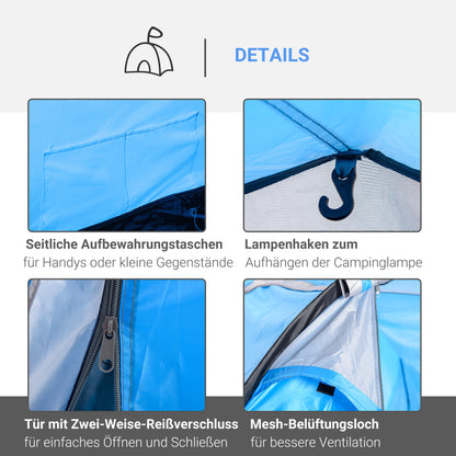 Camping Tent for 2-3 People Stable Waterproof Family Tent with Two Sleeping Cabins Vestibule with Standing Height, Dome Tent with 2000mm Water Column Tunnel Tent Camping Travel, Light Blue