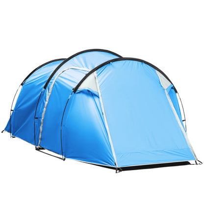 Camping Tent for 2-3 People Stable Waterproof Family Tent with Two Sleeping Cabins Vestibule with Standing Height, Dome Tent with 2000mm Water Column Tunnel Tent Camping Travel, Light Blue