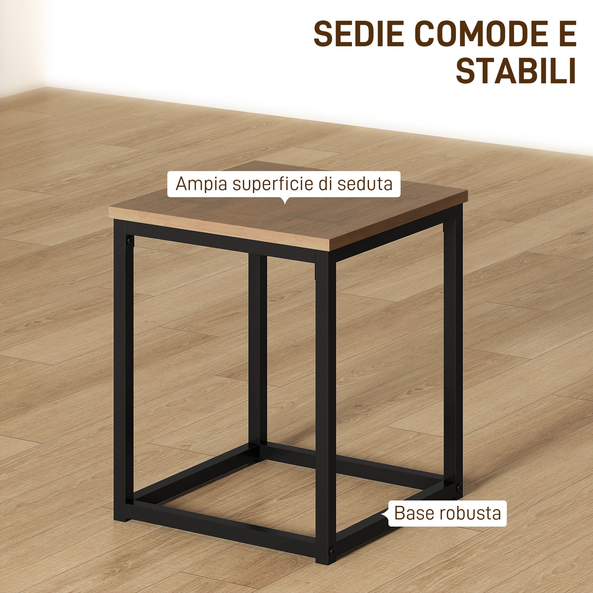 5-Piece Dining Table Set with 4 Industrial Style Stools for Kitchen, Space-Saving Furniture Set for Home or Restaurant in Wood and Metal, Black and Walnut