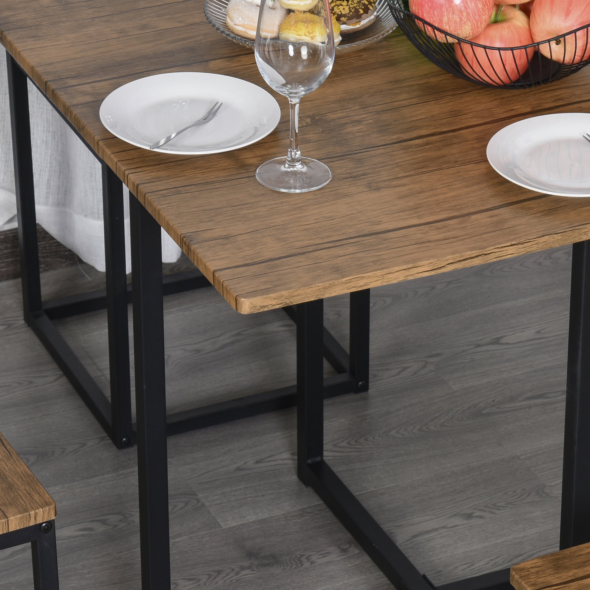 5-Piece Dining Table Set with 4 Industrial Style Stools for Kitchen, Space-Saving Furniture Set for Home or Restaurant in Wood and Metal, Black and Walnut