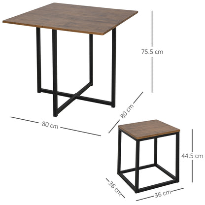 5-Piece Dining Table Set with 4 Industrial Style Stools for Kitchen, Space-Saving Furniture Set for Home or Restaurant in Wood and Metal, Black and Walnut