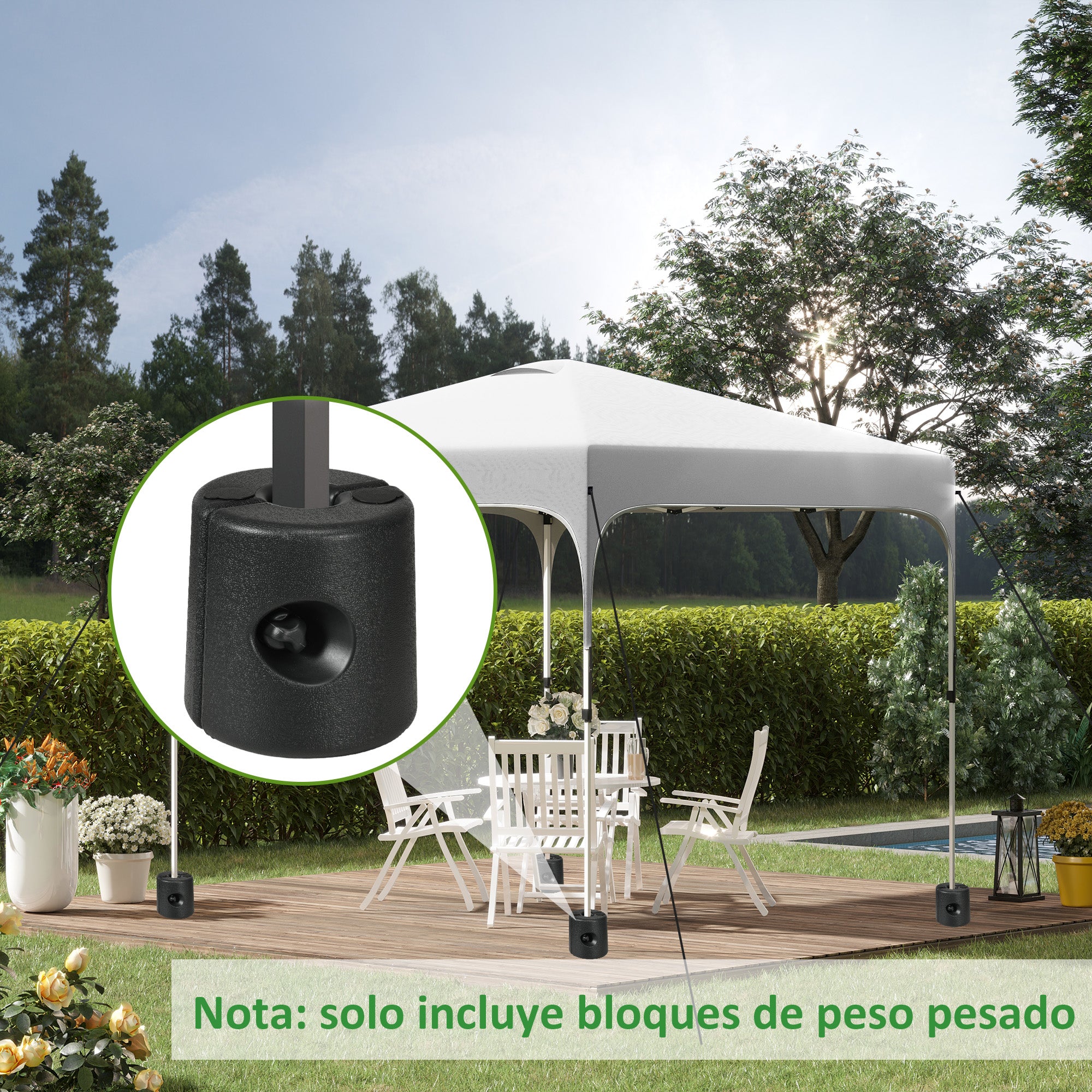 Pack of 4 Weights for Folding Tents Fillable Supports with 9.2 kg of Water or 12 kg of Sand Gazebo Weights with Fixing Knobs Ø24x25.5 cm Black