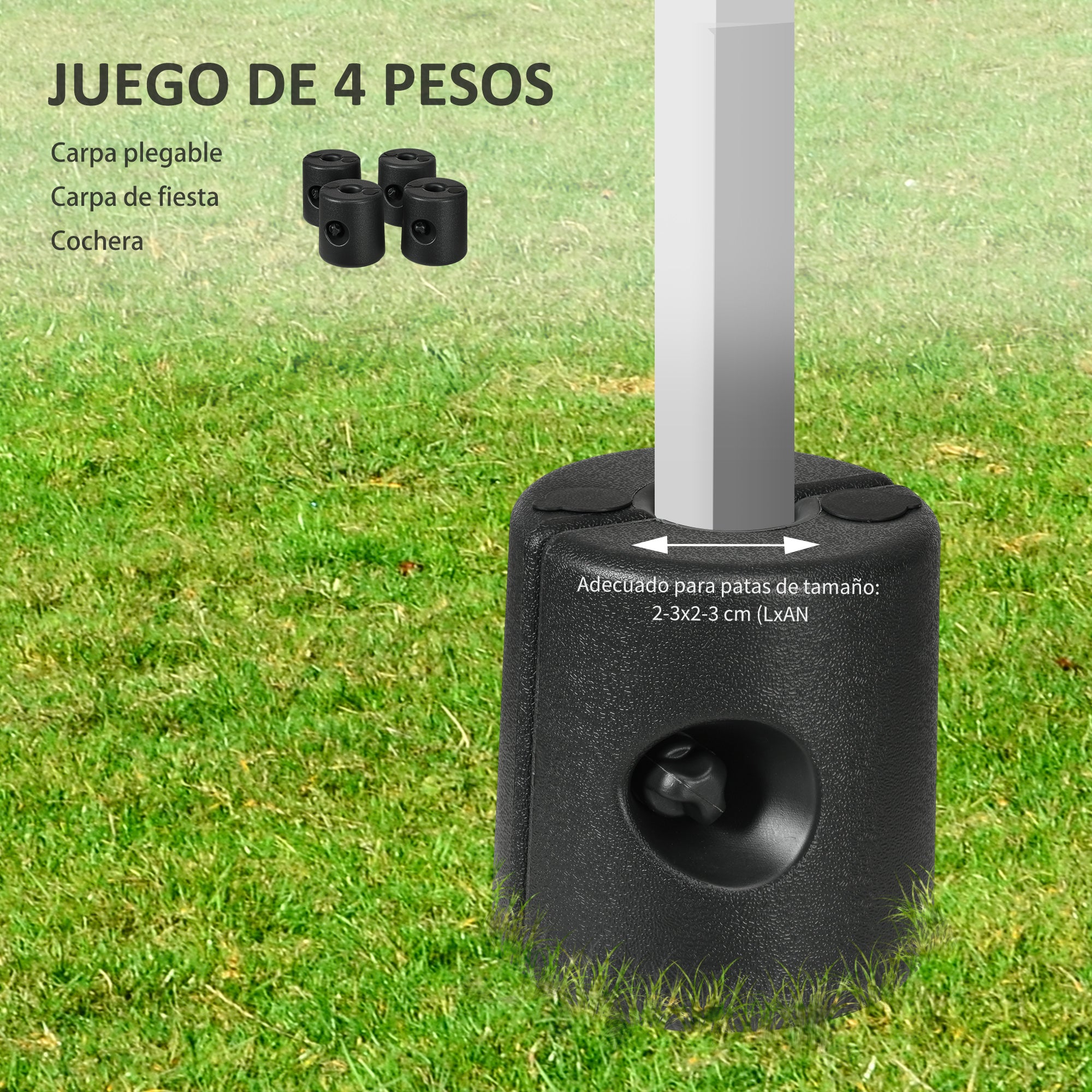 Pack of 4 Weights for Folding Tents Fillable Supports with 9.2 kg of Water or 12 kg of Sand Gazebo Weights with Fixing Knobs Ø24x25.5 cm Black
