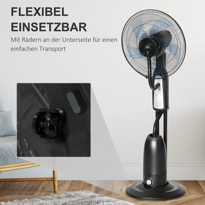 Water Cooled Pedestal Fan with Mist Spray, Remote Control, 3 Speeds, 2.8 L Water Tank, Timer Function, Oscillating, 90 W Water Fan, 120 cm