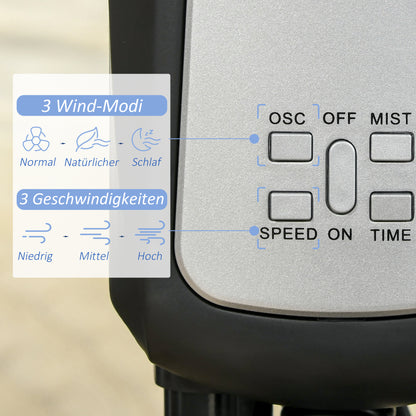 Water Cooled Pedestal Fan with Mist Spray, Remote Control, 3 Speeds, 2.8 L Water Tank, Timer Function, Oscillating, 90 W Water Fan, 120 cm