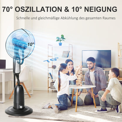 Water Cooled Pedestal Fan with Mist Spray, Remote Control, 3 Speeds, 2.8 L Water Tank, Timer Function, Oscillating, 90 W Water Fan, 120 cm