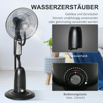 Water Cooled Pedestal Fan with Mist Spray, Remote Control, 3 Speeds, 2.8 L Water Tank, Timer Function, Oscillating, 90 W Water Fan, 120 cm