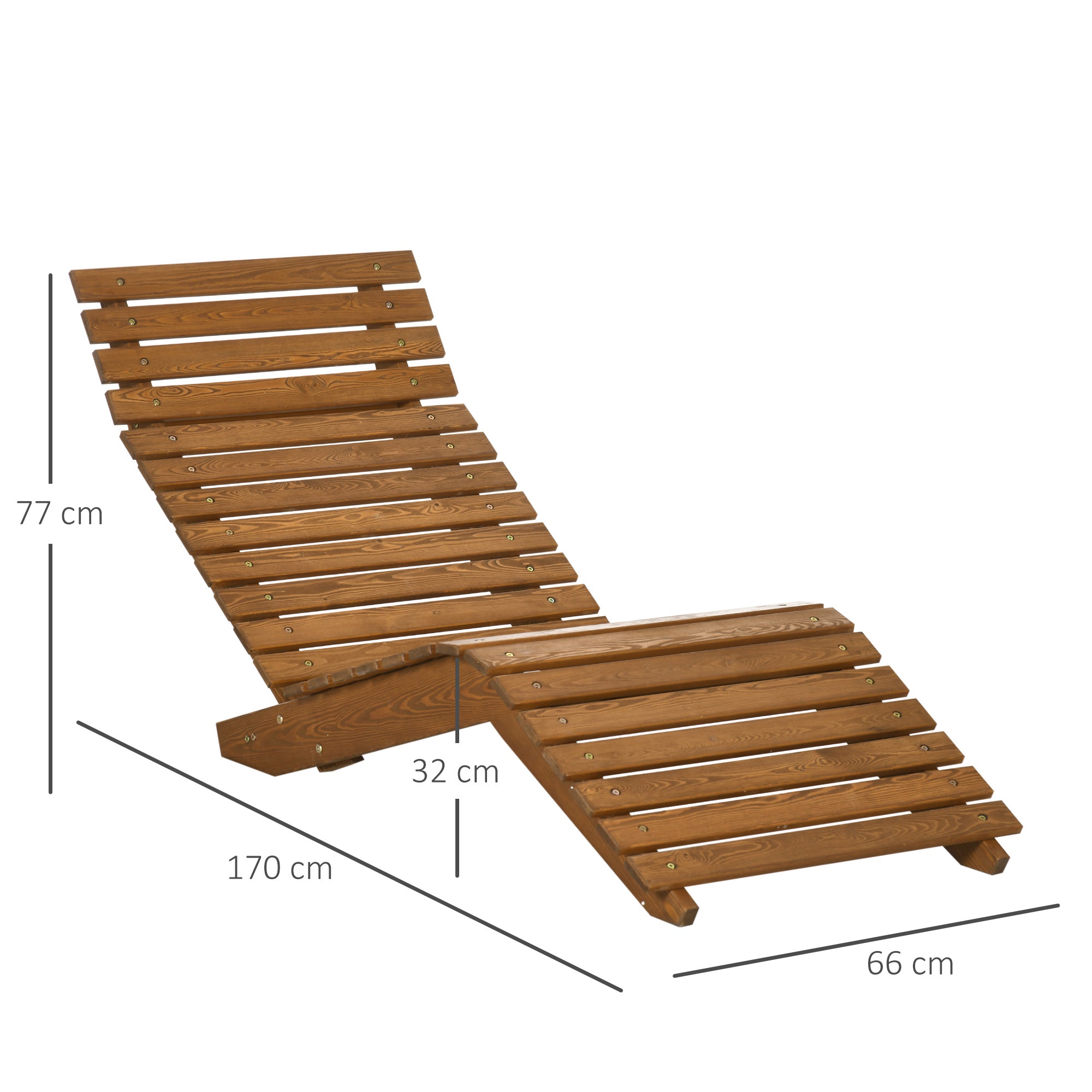 Sun Lounger, Recliner, Garden Lounger, Relaxing Chair for Pool Area, Balcony, Supports up to 120 kg, Solid Wood, Teak, 66 x 170 x 77 cm