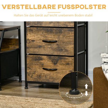 Fabric Drawer Storage Cabinet with 3 Drawers, Shelf Cupboard with Steel Frame Cabinet for Bedroom, Living Room Rustic Brown