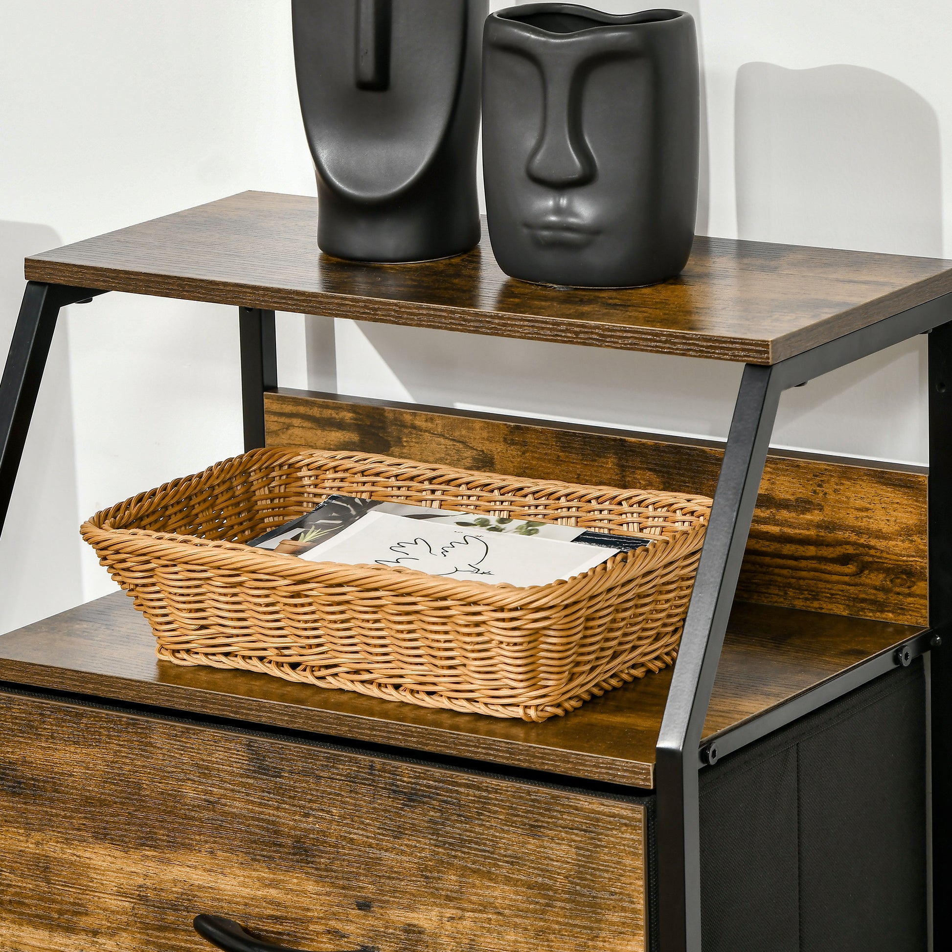 Fabric Drawer Storage Cabinet with 3 Drawers, Shelf Cupboard with Steel Frame Cabinet for Bedroom, Living Room Rustic Brown