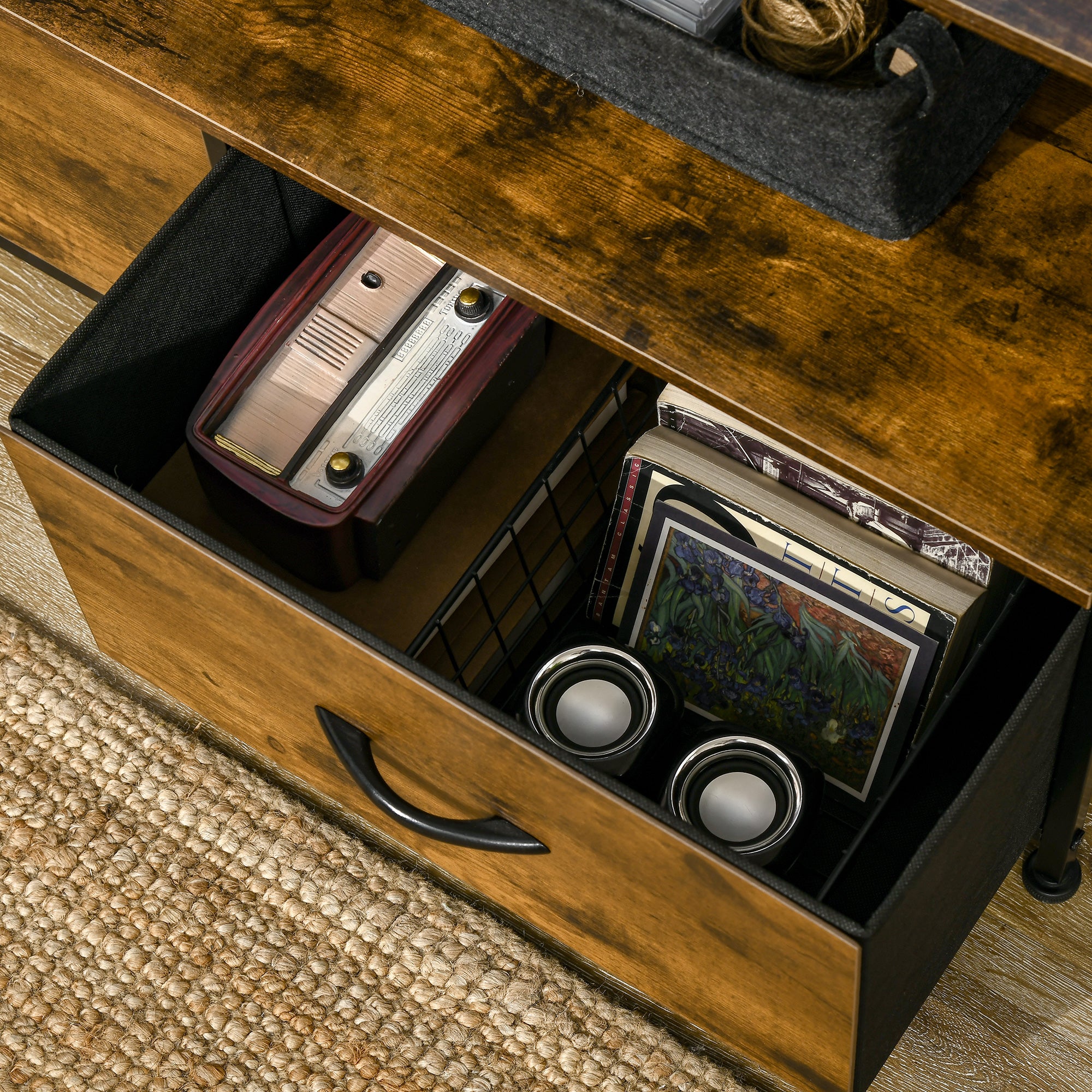 Fabric Drawer Storage Cabinet with 3 Drawers, Shelf Cupboard with Steel Frame Cabinet for Bedroom, Living Room Rustic Brown