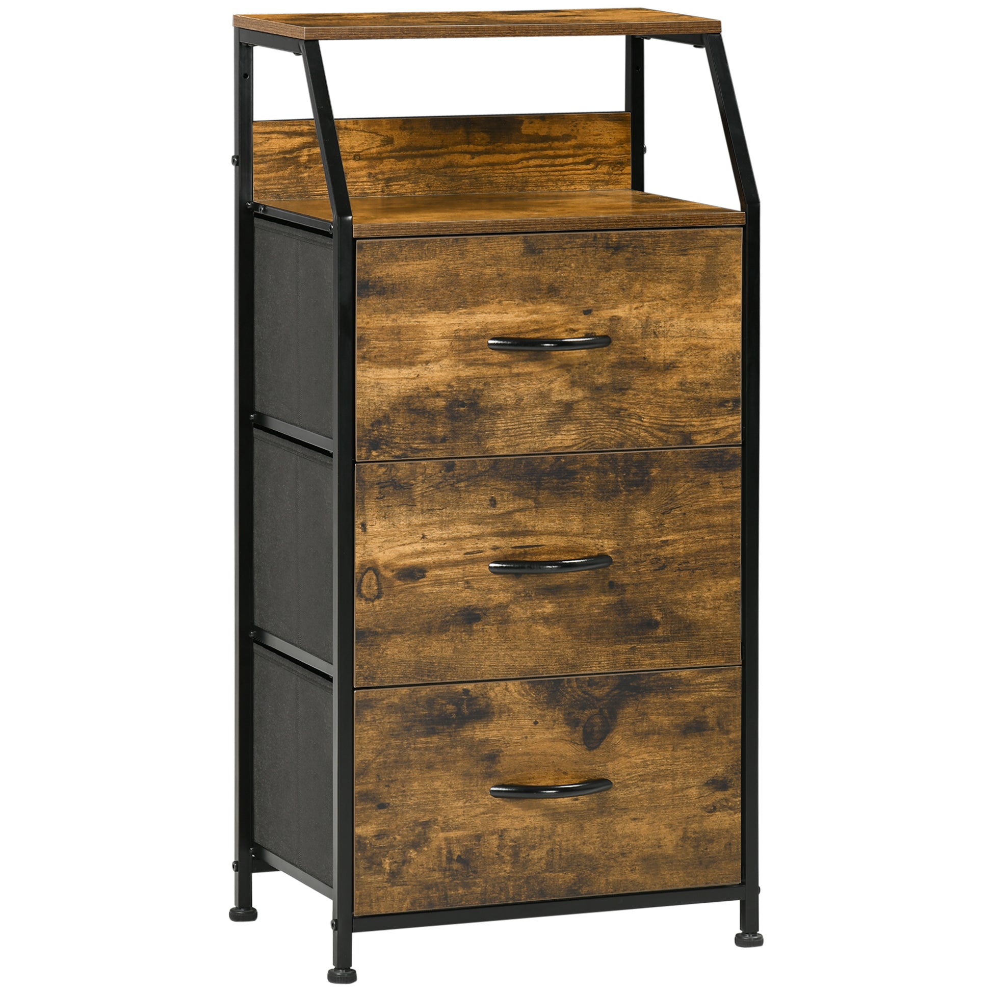 Fabric Drawer Storage Cabinet with 3 Drawers, Shelf Cupboard with Steel Frame Cabinet for Bedroom, Living Room Rustic Brown