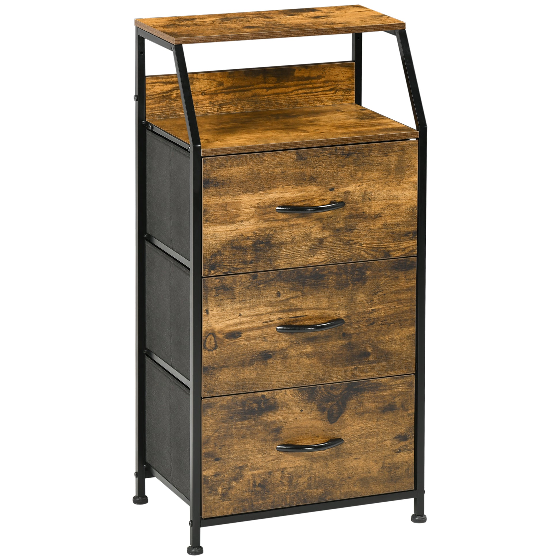 Fabric Drawer Storage Cabinet with 3 Drawers, Shelf Cupboard with Steel Frame Cabinet for Bedroom, Living Room Rustic Brown
