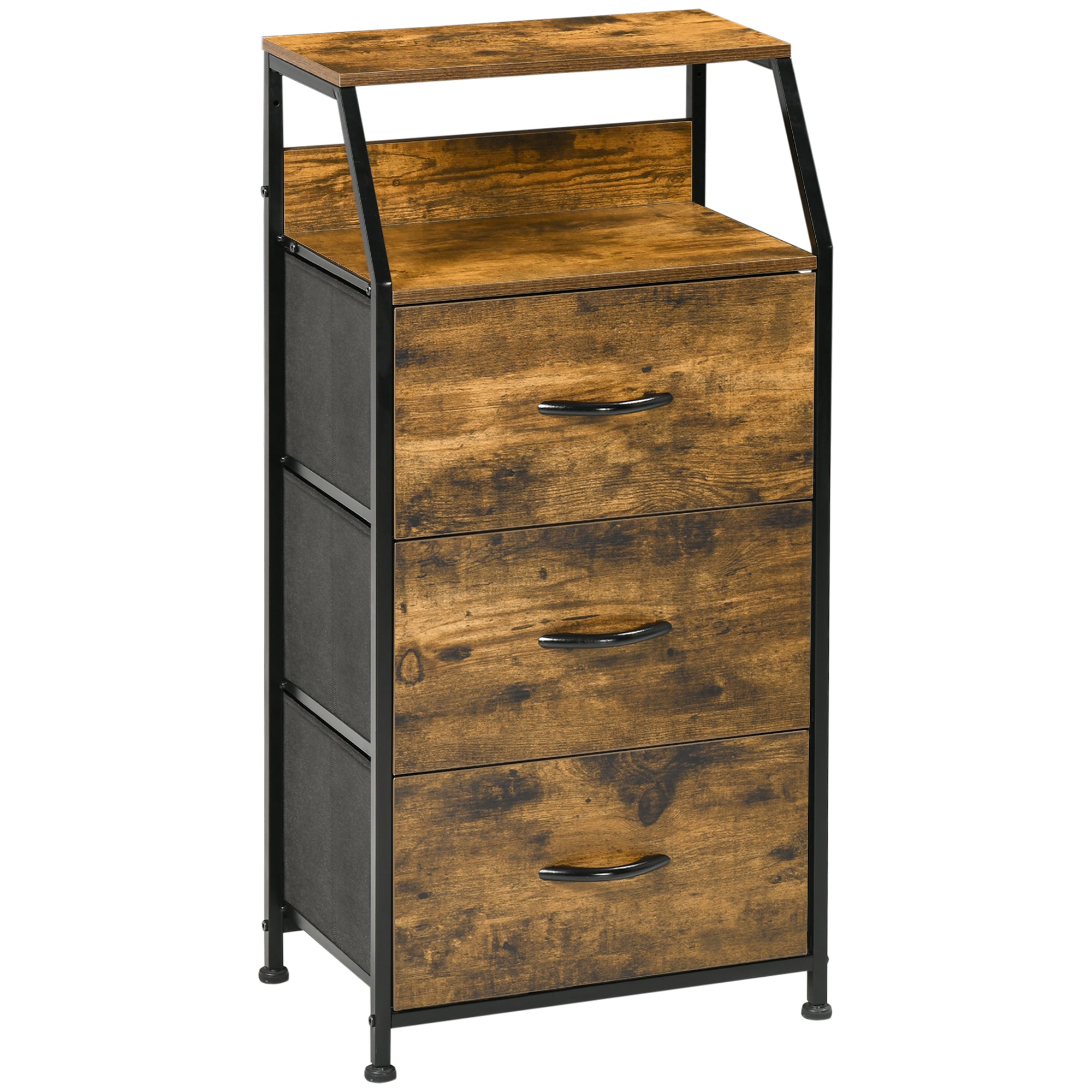 Fabric Drawer Storage Cabinet with 3 Drawers, Shelf Cupboard with Steel Frame Cabinet for Bedroom, Living Room Rustic Brown