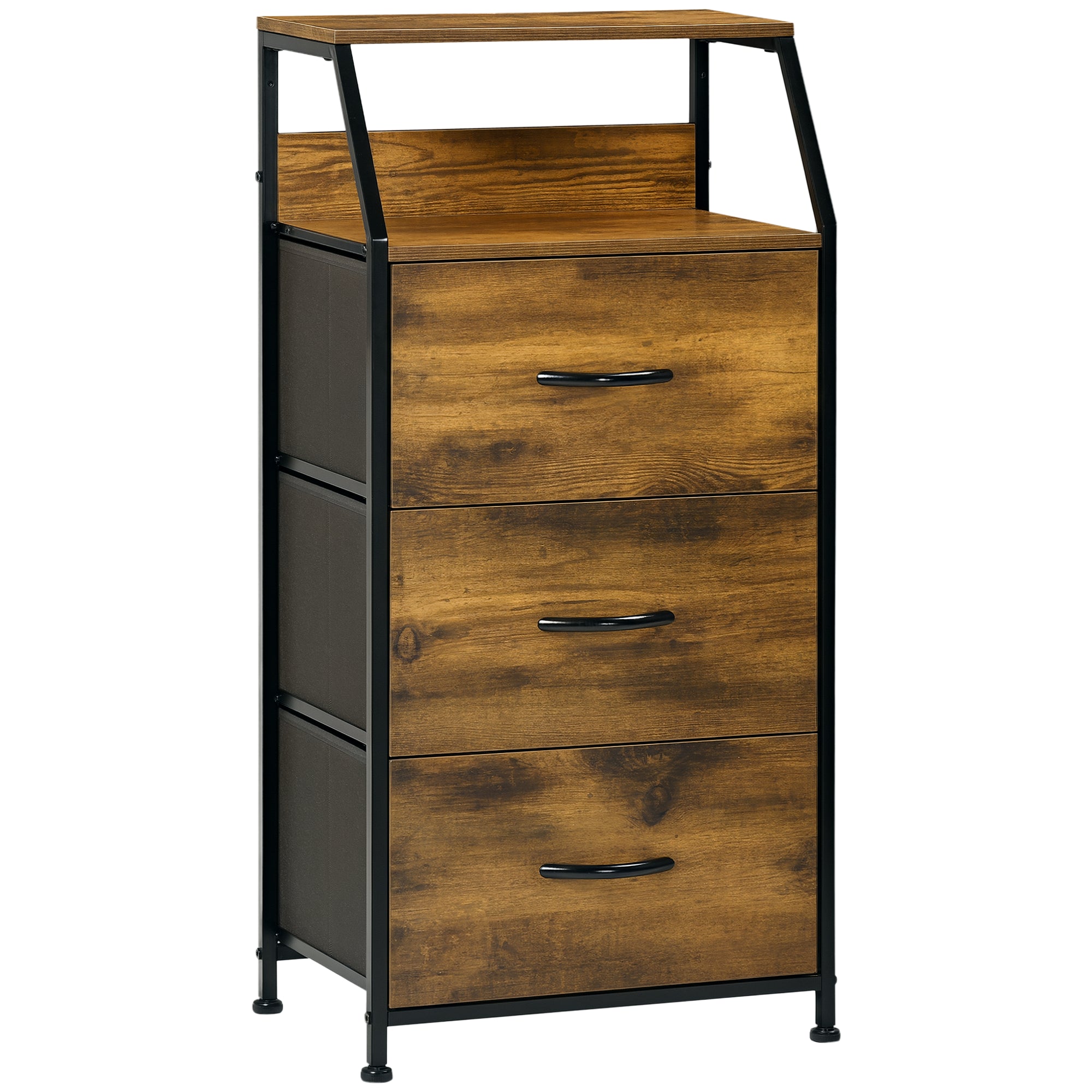 Fabric Drawer Storage Cabinet with 3 Drawers, Shelf Cupboard with Steel Frame Cabinet for Bedroom, Living Room Rustic Brown