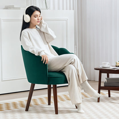 Shell Armchair Living Room Bedroom with Backrest and Velvet Cushion Hevea Wood Legs 66L x 66W x 78.5H cm, Green