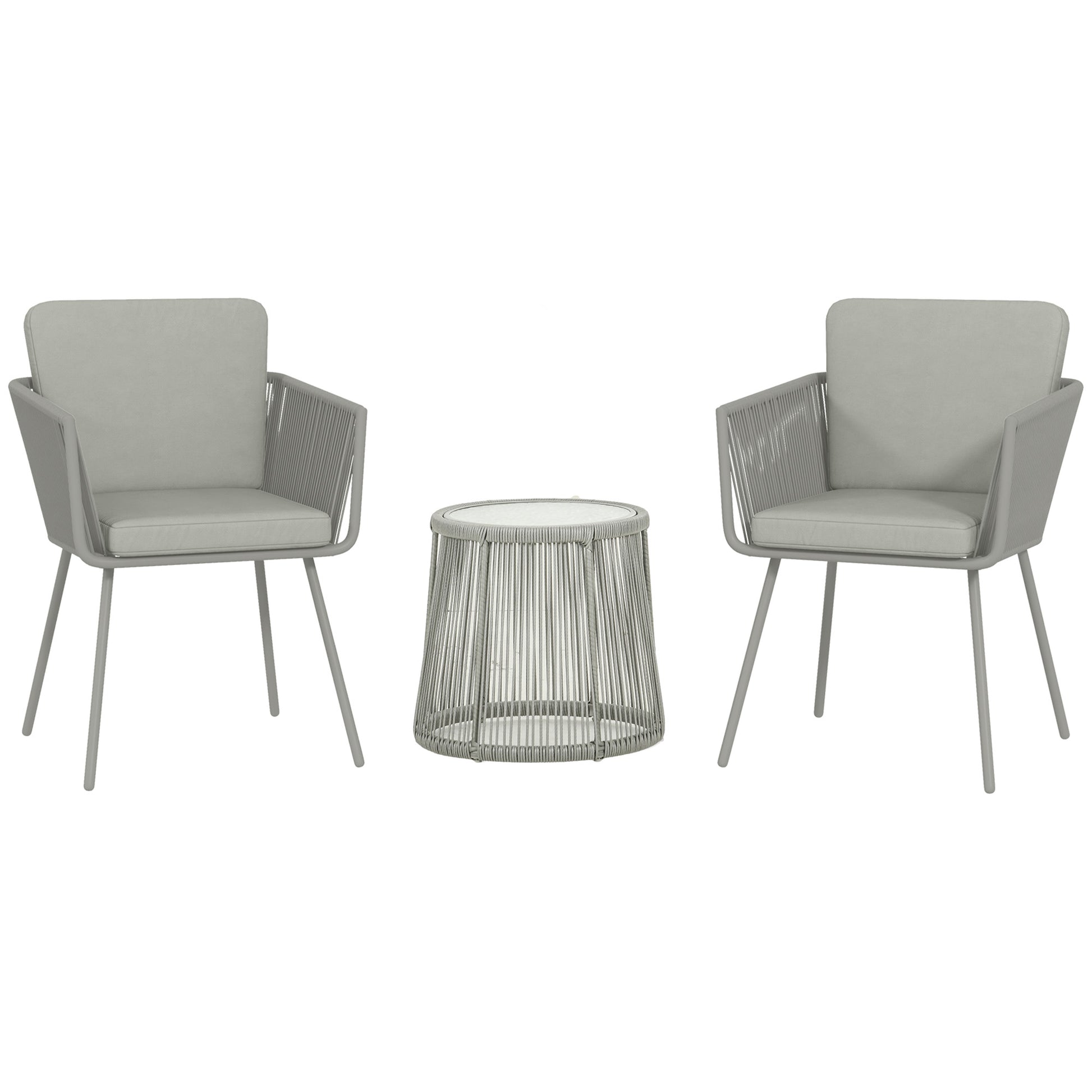 Colonial Style 3-Piece Garden Lounge Set 2 Armchairs with Gray Cushions + Gray Epoxy Steel Wicker Coffee Table